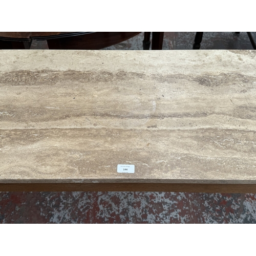 144 - A modern oak and tessellated stone console table - approx. 75cm high x 136cm wide x 46cm deep