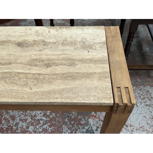 144 - A modern oak and tessellated stone console table - approx. 75cm high x 136cm wide x 46cm deep