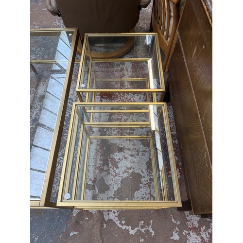 151 - Four pieces of furniture, two gilt metal and glass side tables - approx. 51cm high x 45cm square, on... 