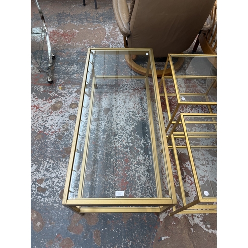 151 - Four pieces of furniture, two gilt metal and glass side tables - approx. 51cm high x 45cm square, on... 