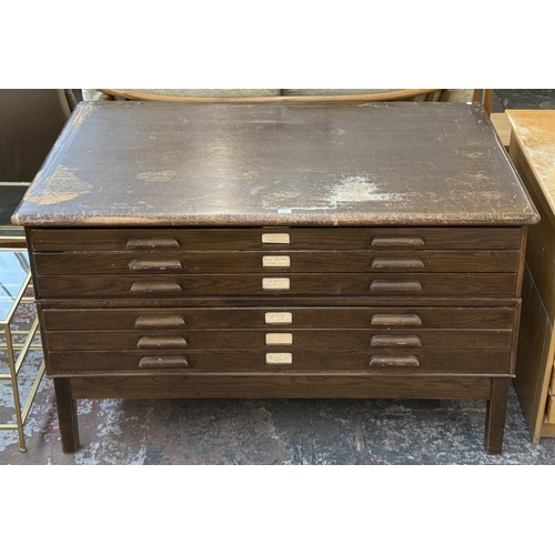 153 - A mid 20th century Abbess H303 oak six-drawer plan chest - approx. 89.5cm high x 151cm wide x 93cm d... 