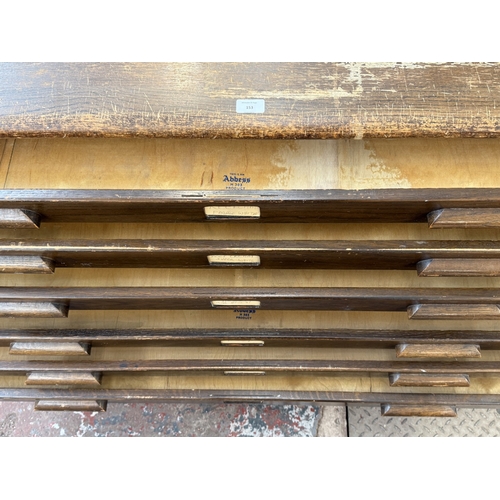 153 - A mid 20th century Abbess H303 oak six-drawer plan chest - approx. 89.5cm high x 151cm wide x 93cm d... 