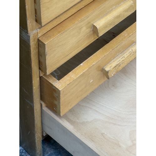 154 - A mid 20th century beech six-drawer plan chest - approx. 84cm high x 122cm wide x 92cm deep