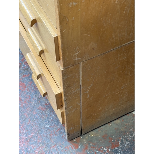 154 - A mid 20th century beech six-drawer plan chest - approx. 84cm high x 122cm wide x 92cm deep