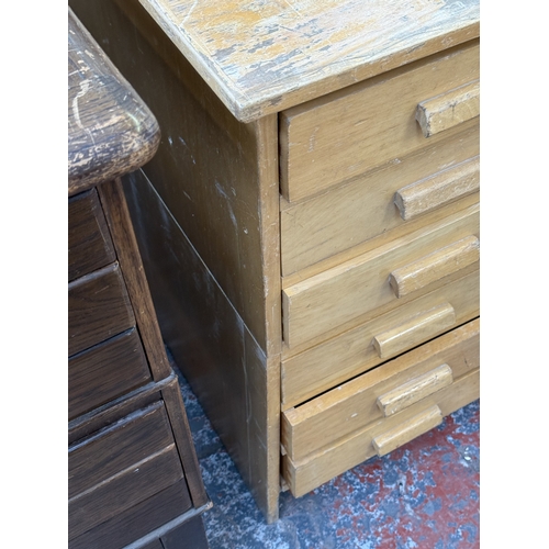 154 - A mid 20th century beech six-drawer plan chest - approx. 84cm high x 122cm wide x 92cm deep