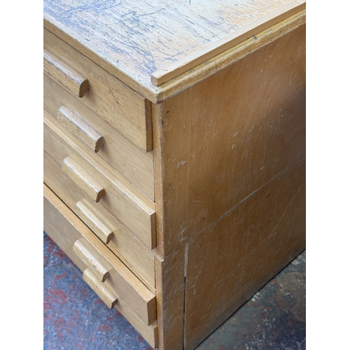 154 - A mid 20th century beech six-drawer plan chest - approx. 84cm high x 122cm wide x 92cm deep