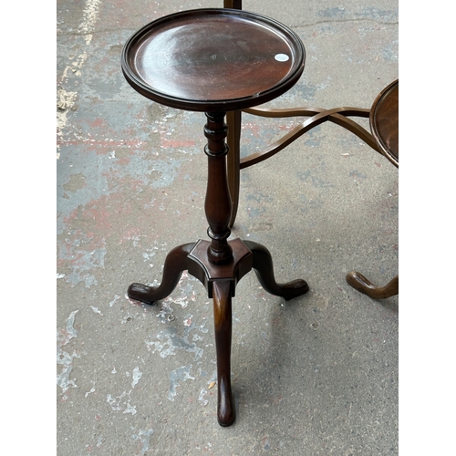 157 - Three mahogany side tables, one Edwardian inlaid oval and two circular tripod - largest approx. 67cm... 