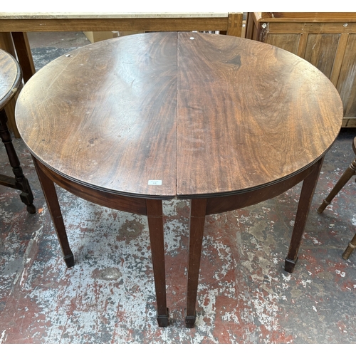 158 - Two Georgian inlaid mahogany D-end tables - approx. 71cm high x 121cm wide x 59cm deep