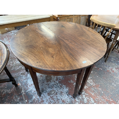 158 - Two Georgian inlaid mahogany D-end tables - approx. 71cm high x 121cm wide x 59cm deep