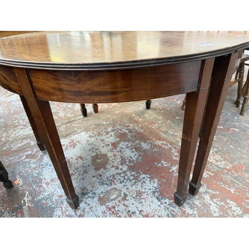 158 - Two Georgian inlaid mahogany D-end tables - approx. 71cm high x 121cm wide x 59cm deep