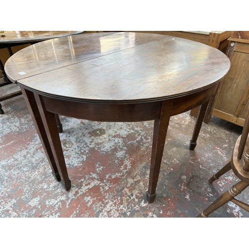 158 - Two Georgian inlaid mahogany D-end tables - approx. 71cm high x 121cm wide x 59cm deep