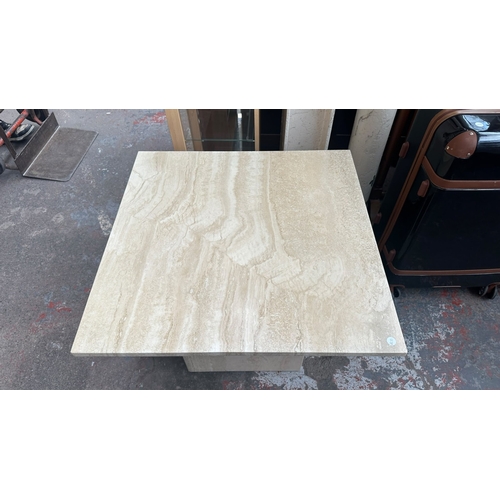 161 - A travertine and gilt metal square side table - approx. 56.5cm high x 70cm square