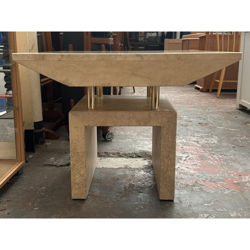 161 - A travertine and gilt metal square side table - approx. 56.5cm high x 70cm square