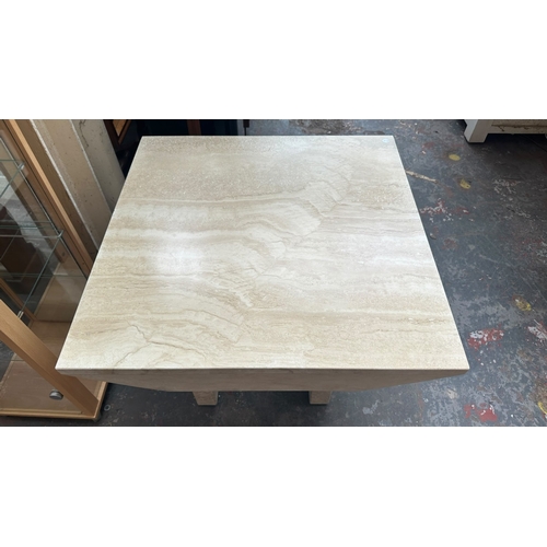 161 - A travertine and gilt metal square side table - approx. 56.5cm high x 70cm square