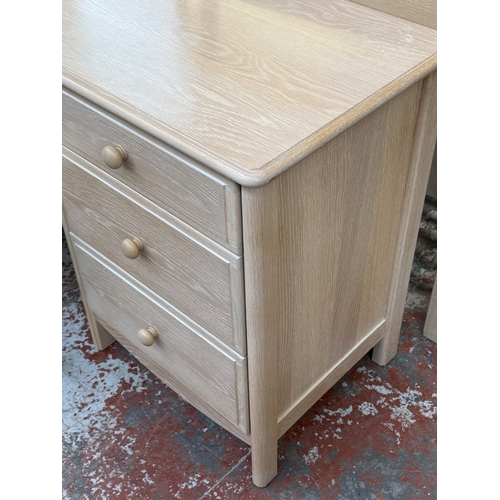 172 - A 1990s Stag Summer Oak limed oak dressing table with mirror and stool - approx. 142cm high x 158cm ... 