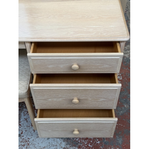 172 - A 1990s Stag Summer Oak limed oak dressing table with mirror and stool - approx. 142cm high x 158cm ... 