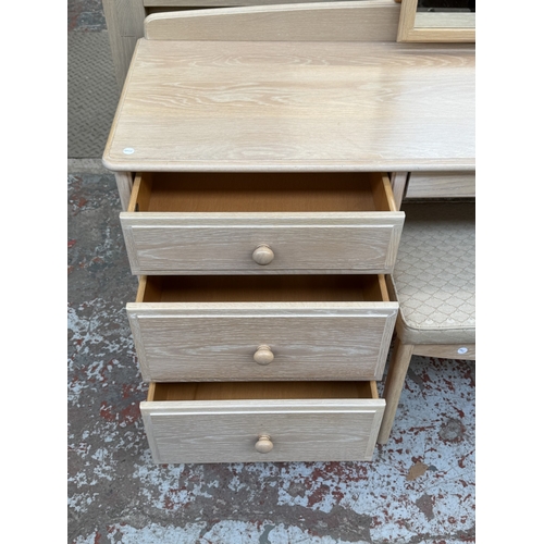 172 - A 1990s Stag Summer Oak limed oak dressing table with mirror and stool - approx. 142cm high x 158cm ... 