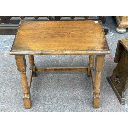 175 - Three oak occasional tables, one 17th century style, one drop-leaf swivel top, and one rectangular -... 