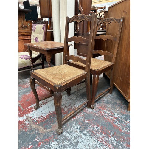 174 - Four pieces of furniture, one early 20th century oak piecrust edge barley twist side table, two Fren... 