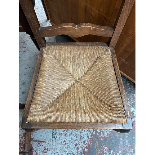 174 - Four pieces of furniture, one early 20th century oak piecrust edge barley twist side table, two Fren... 
