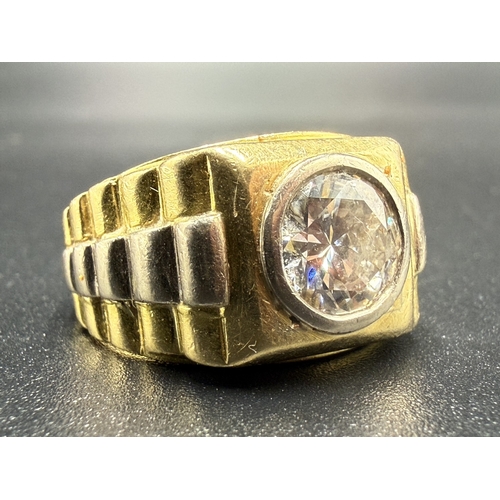 An 18ct yellow and white gold Rolex style diamond solitaire ring, diamond assessed as 1.75ct, SI2/I1 clarity, J colour, approx. 8.1mm diameter in mount, size P - approx. gross weight 11.96g