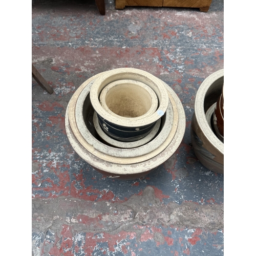 35 - Fifteen items, one terracotta chimney pot, two galvanised buckets, one 19th century style cast metal... 