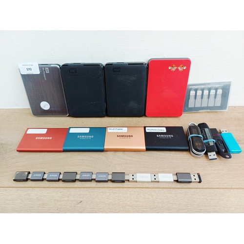 A collection of external computer memory storage devices to include ...