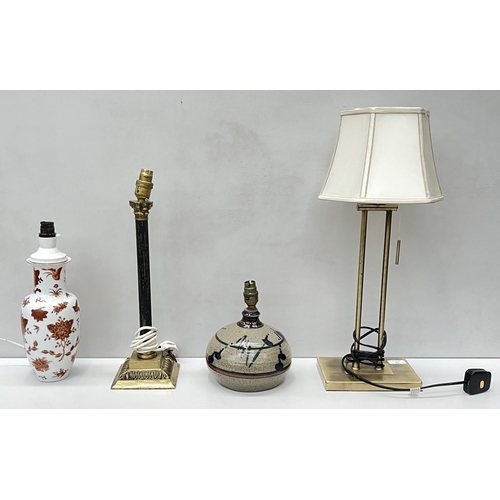 Four table lamps, one Louis Mulcahy handmade studio pottery, one ...