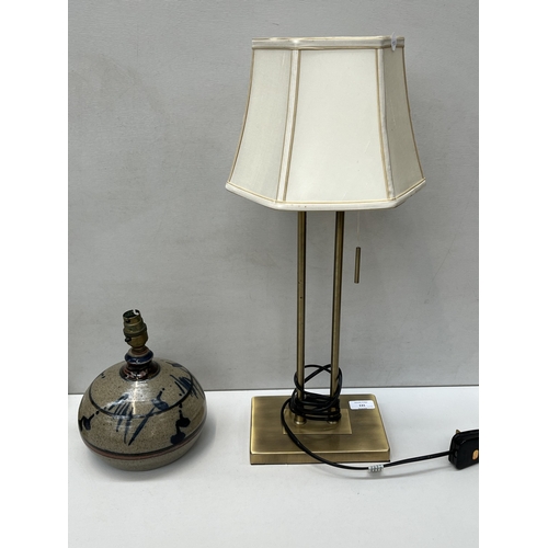 Four table lamps, one Louis Mulcahy handmade studio pottery, one ...