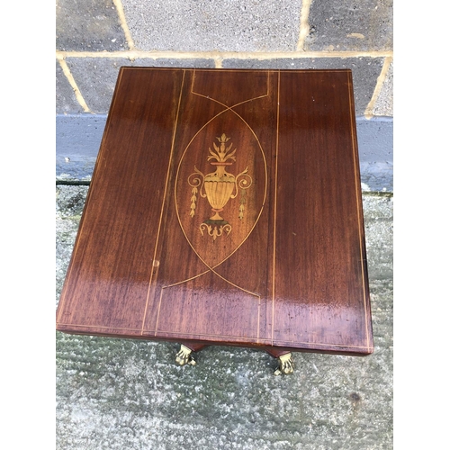 137 - A mahogany pedestal occasional table, inlaid top, corinthium column on brass casters 41cm x45cm x 72... 