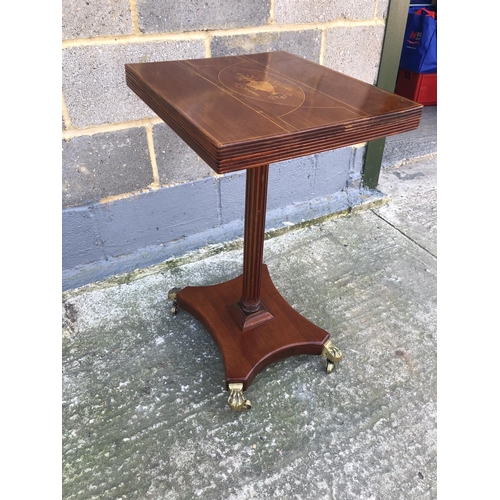 137 - A mahogany pedestal occasional table, inlaid top, corinthium column on brass casters 41cm x45cm x 72... 