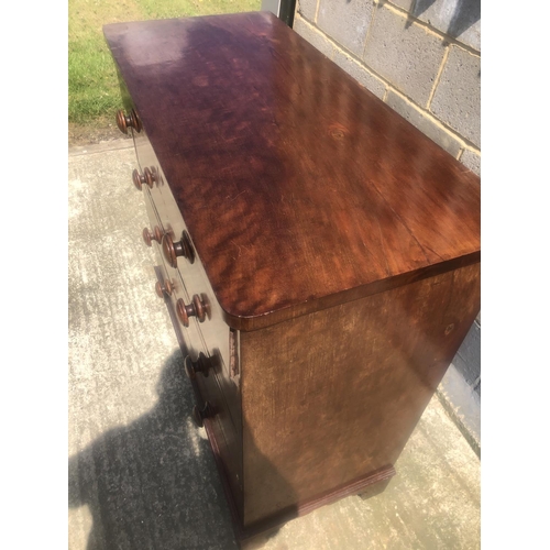 156 - A Victorian mahogany flat front chest of five drawers on bracket feet 102cm x 46cm x 101cm