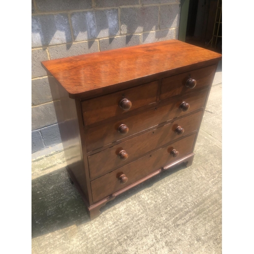 156 - A Victorian mahogany flat front chest of five drawers on bracket feet 102cm x 46cm x 101cm