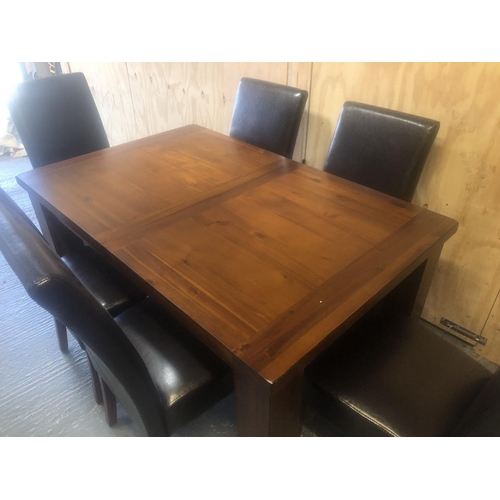 161 - An extending modern dining table and six leather dining chairs 180cm x 90cm x78cm (full extension)