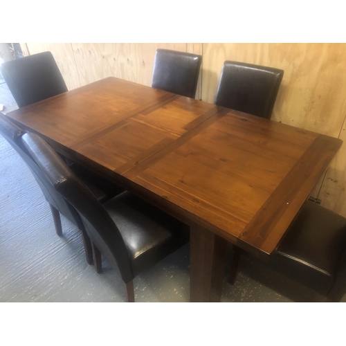 161 - An extending modern dining table and six leather dining chairs 180cm x 90cm x78cm (full extension)