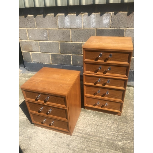 166 - A teak tallboy chest with matching bedside with fitted crystal knobs