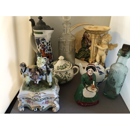 226 - Box of decorative chinaware, decanter and glasses