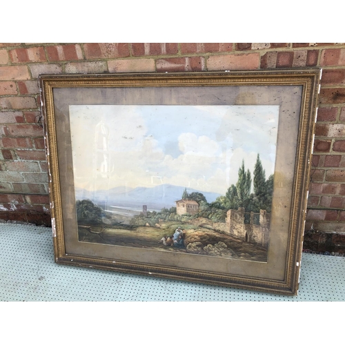 27 - 19th century unsigned watercolour in a gold gilt frame 107cm high 130cm wide