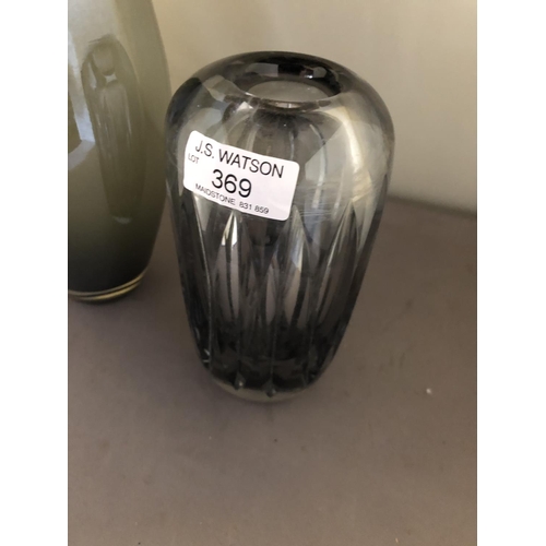 369 - Orrefors grey glass vase 17 cms high, Scandinavian smoked glass cylinder vase 50 cms