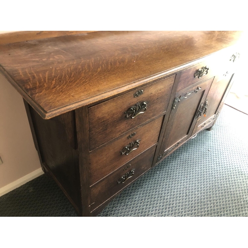 84 - A Large Art Nouveau Oak sideboard / dresser with stained glass floating top base size182cm x 60cm x ... 