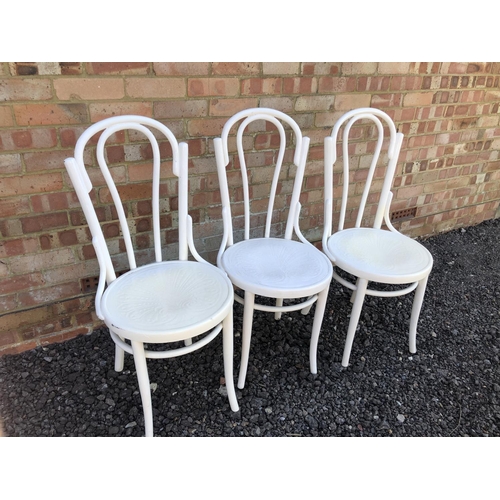 91 - Three white painted Bentwood chairs