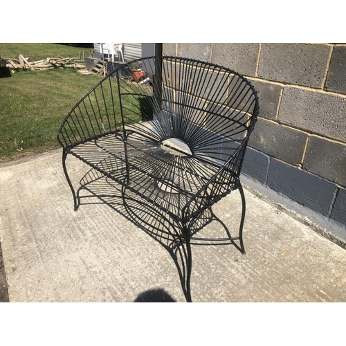 47 - A black painted metal wirework bench 110cm x 48cm x90cm