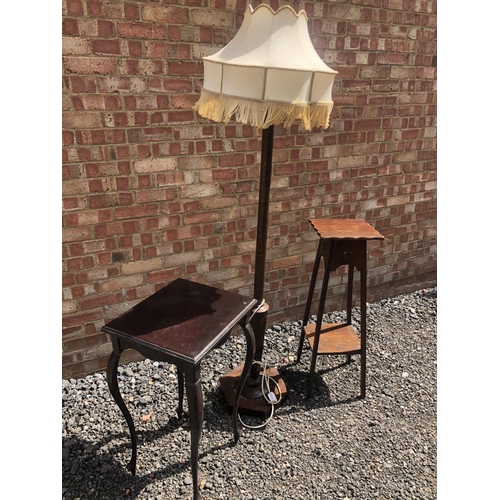 100 - Oak standard lamp, plant stand and occasional table