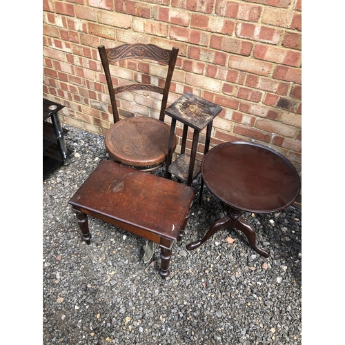 122 - Stool, bentwood chair, occasional table and plant stand