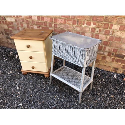 133 - White painted bedside together with a silver sewing box