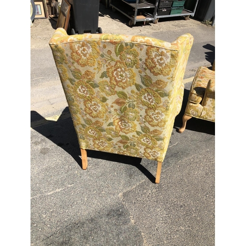 150 - a pair of yellow upholstered armchairs