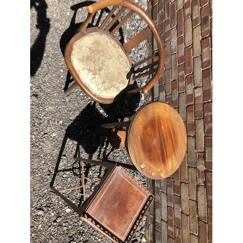 166 - Two mahogany occasional tables and a bow chair