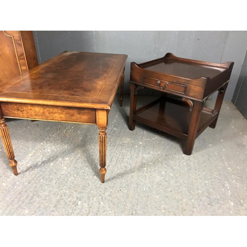 201 - Two reproduction coffee tables together with a yew wood corner cabinet