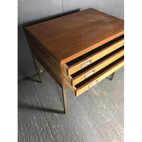 206 - A teak three drawer architects Plan chest on stand 94x67x90