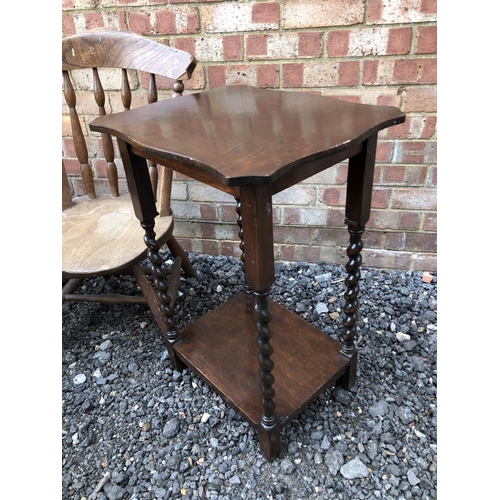 27 - A large oak coffee table together with a Windsor chair and an oak barley Twist occasional table